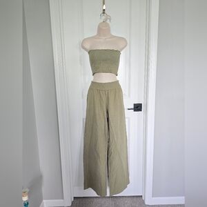 Hers & Mine Stylish Strapless Olive Green 2-pc Jumpsuit Sz Large Worn 1x